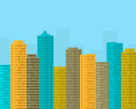 Flat design big city with skyscraper under blue sky - vectorのイラスト素材