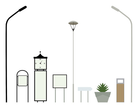 Set of elements in a street or park - vector, flat designのイラスト素材