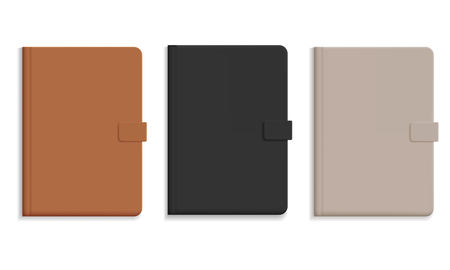 Set of diary or notebook in hard leather cover, black and brown and champagne color - vectorのイラスト素材