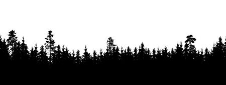Seamless, wide silhouette of tree and forest peaks - isolated on white background, vectorのイラスト素材