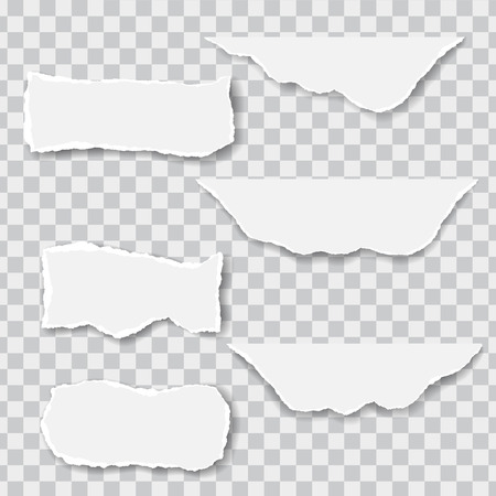 Set of six torn papers with shadows, isolated on a transparent background - vectorのイラスト素材