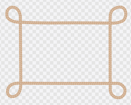 Frame of natural string or rope with loops in corners and space for text - vector on transparent backgroundのイラスト素材