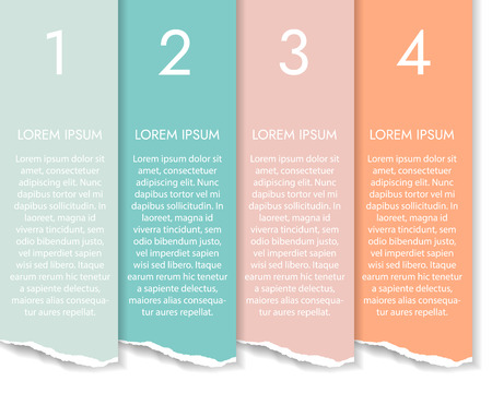 Set of four color vertical infographics of torn paper with numbers and text, banner isolated on white background - vectorのイラスト素材