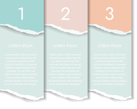 Set of four color vertical infographics of torn paper with numbers and text, banner isolated on white background - vectorのイラスト素材