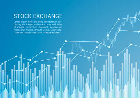 Blue stock market or financial candlestick chart with rising and increase trend and text - vectorのイラスト素材