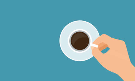 Flat design illustration of a possible hand holding a cup of coffee. Space for text on green background - vectorのイラスト素材