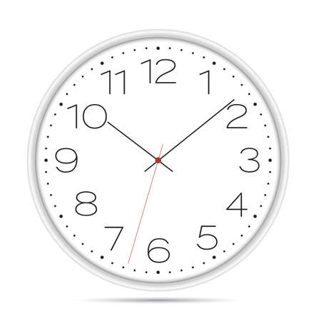 Realistic illustration of a wall clock with a light dial, numbers and a red second hand. Isolated on white background - vectorのイラスト素材