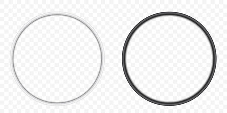 Set of realistic circular frames with shadow. White and black round on a transparent background - vectorのイラスト素材