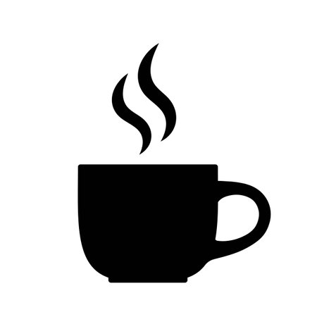 Flat design illustration of a cup of coffee or tea with smoke. Black and white icon - vectorのイラスト素材