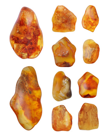 Beautiful natural Baltic amber in bright colors, collageの写真素材