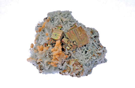 Quartz ,pyrite cubes and dolomite grainsの写真素材