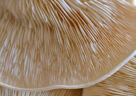 White mushroom underside close up of gillsの写真素材