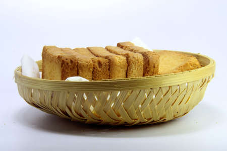 Slices of toast bread in a basketの写真素材