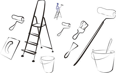 set of isolated painting tools and brushesのイラスト素材