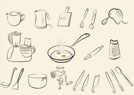 set of kitchen toolsのイラスト素材