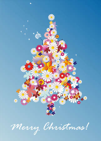 christmas tree made of flowersのイラスト素材