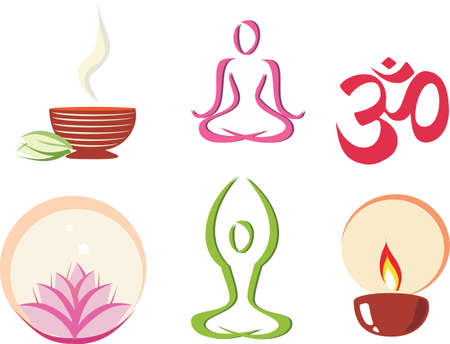 yoga, meditation concept set of icons in simple figuresのイラスト素材