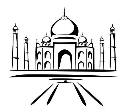 taj mahal vector illustration, symbol in black linesのイラスト素材