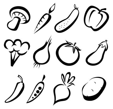 vegetables icon set sketch in black lines のイラスト素材