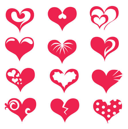 stylized hearts collection, isolated vector symbolsのイラスト素材