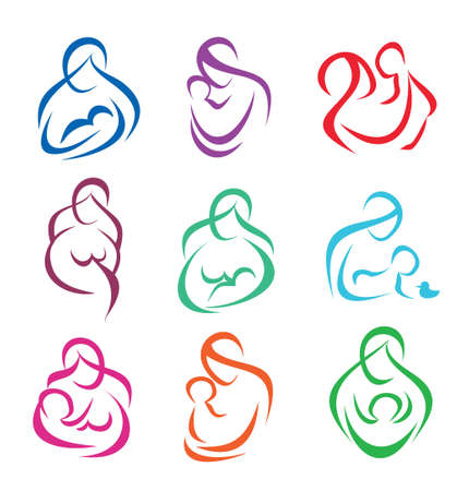 big set of mother and baby symbols, vector illustrationのイラスト素材