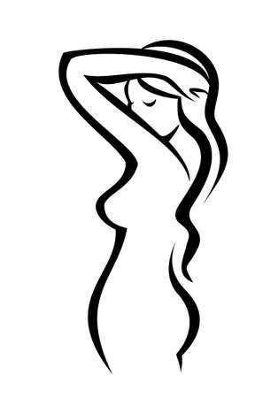 female figure, vector silhouette in simple black linesのイラスト素材