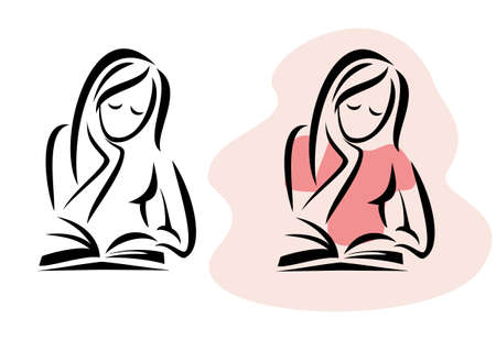 girl reading the book, vector illustrationのイラスト素材