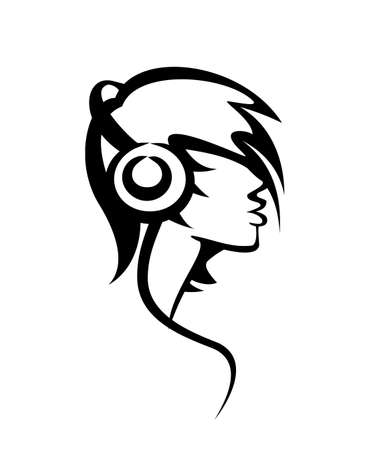 girl with heandphones, vector silhouetteのイラスト素材
