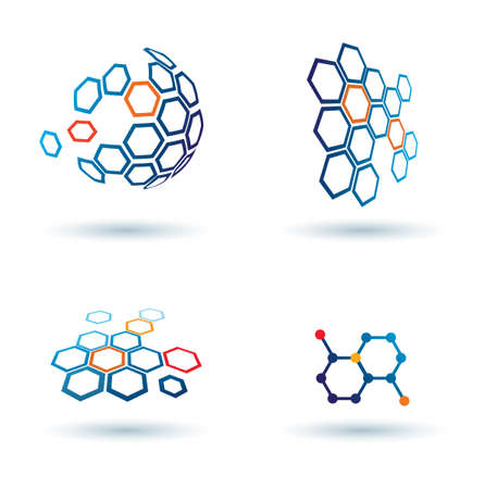 hexagonal abstract icons, business and communication conceptsのイラスト素材