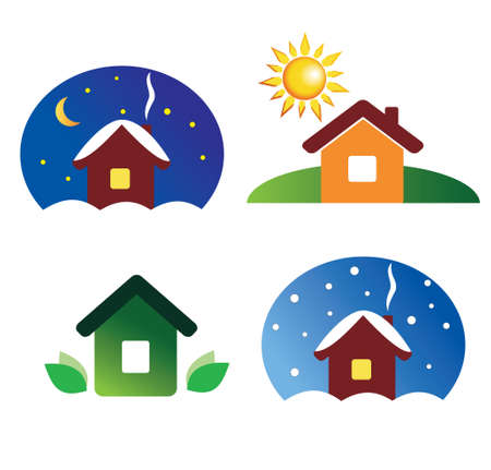 set of house icons different season and weatherのイラスト素材