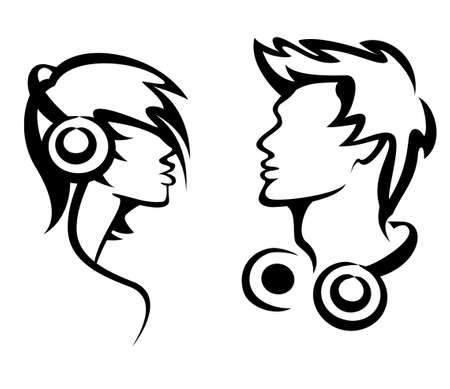 vector set of people with heandphonesのイラスト素材