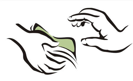 giving a money symbol from one hand to onotherのイラスト素材