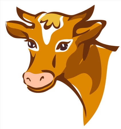 bright brown smiling cow portrait isolated illustrationのイラスト素材
