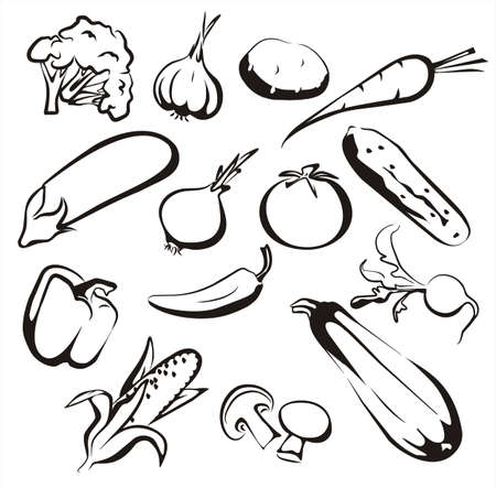 vegetables icon set  sketch in black linesのイラスト素材