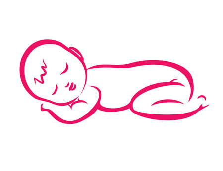 baby sleeping silhouette in simple linesのイラスト素材