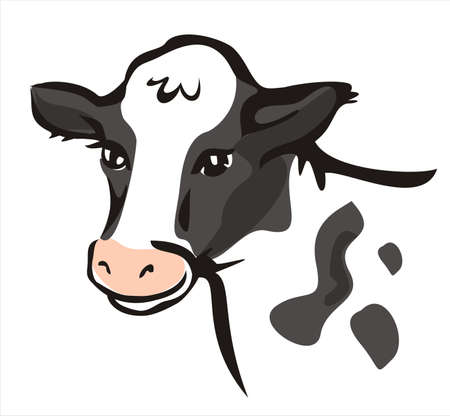 smiling cow portrait in simple linesのイラスト素材
