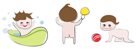 funny and happy babies set of isolated illustrationのイラスト素材