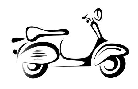 scooter silhouette, symbol, icon in simple black linesのイラスト素材