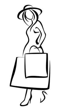 woman standing with the shopping bag, isolated illustrationのイラスト素材