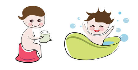 wc and bathroom funny concepts in cartoon styleのイラスト素材