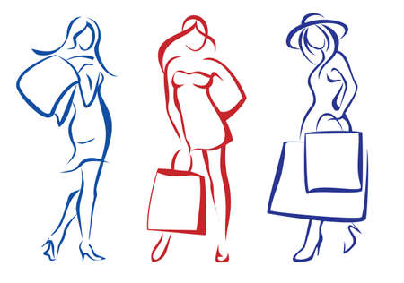 woman with shopping bag, collection of isolated illustrationsのイラスト素材