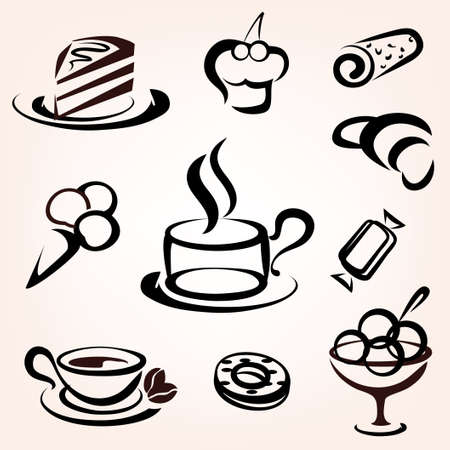 caffe, bakery and other sweet pastry icons setのイラスト素材