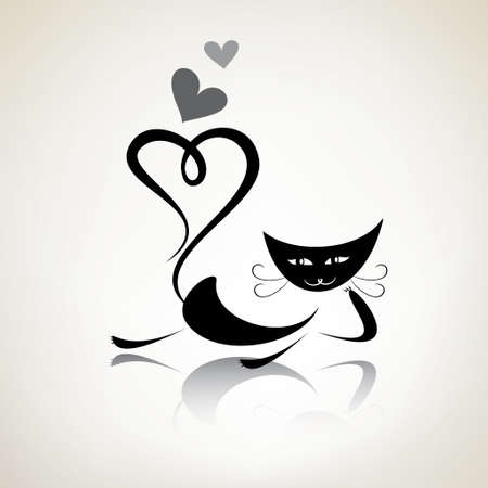 romantic black pussycat dreamingのイラスト素材