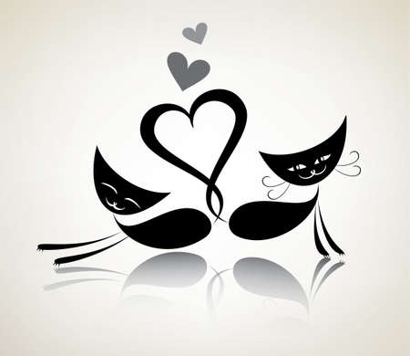 romantic black cats, happy coupleのイラスト素材