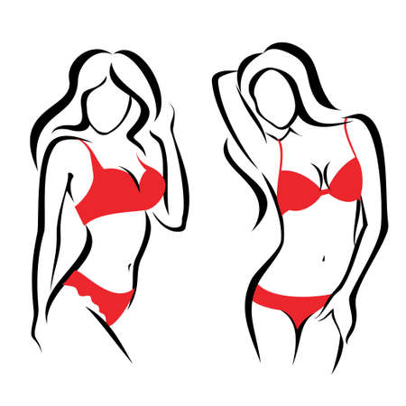 sexy woman silhouettes, underwear fashion setのイラスト素材
