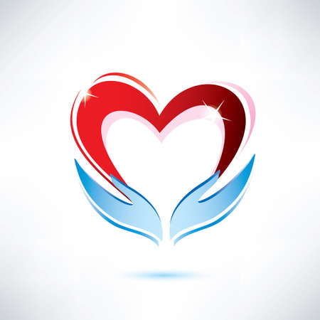 hands holding a heart, vector icon, love sharing conceptのイラスト素材