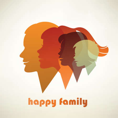 happy family profile silhouettesのイラスト素材