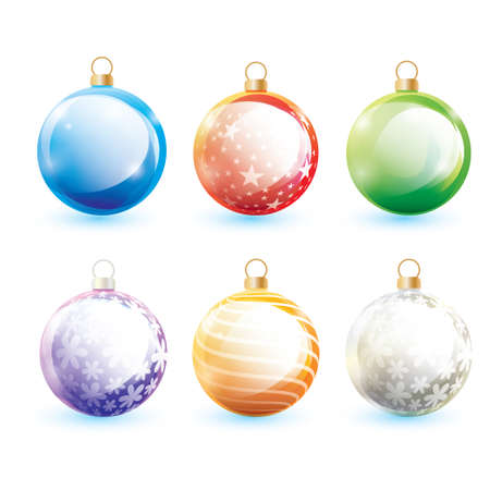 Vector set of 6 different color christmas ball isolated on whiteのイラスト素材