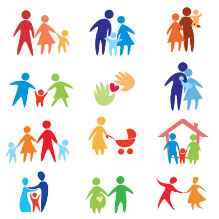 happy family icons, vector symbols collectionのイラスト素材