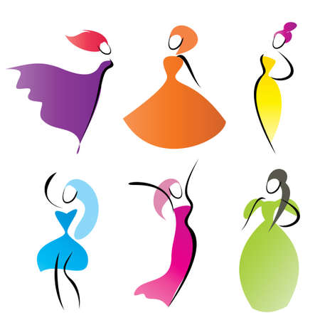 fashionable women vector silhouettes, stylized symbolsのイラスト素材